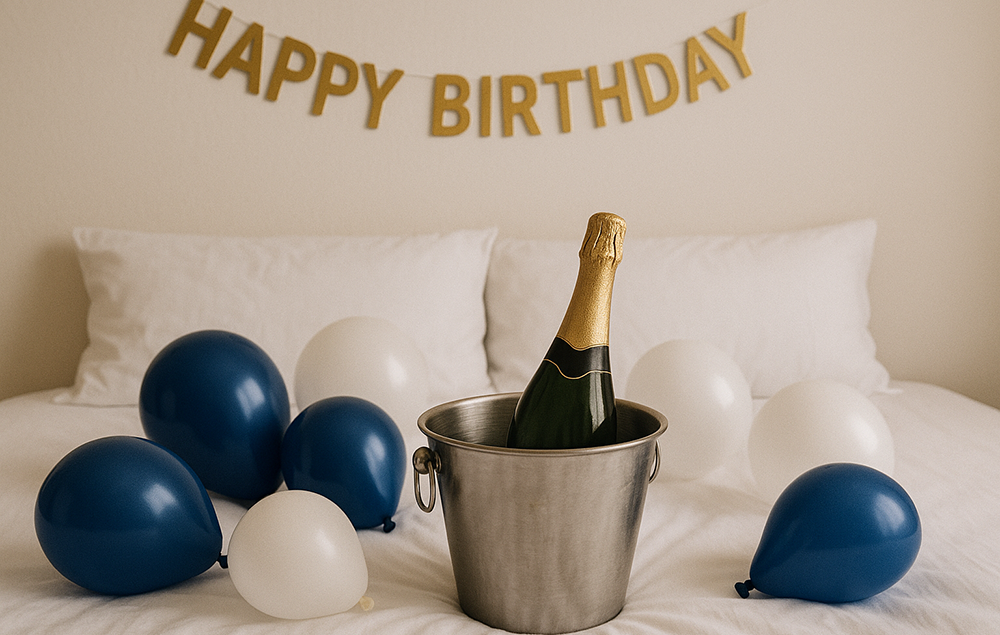 Birthday with cava and balloons