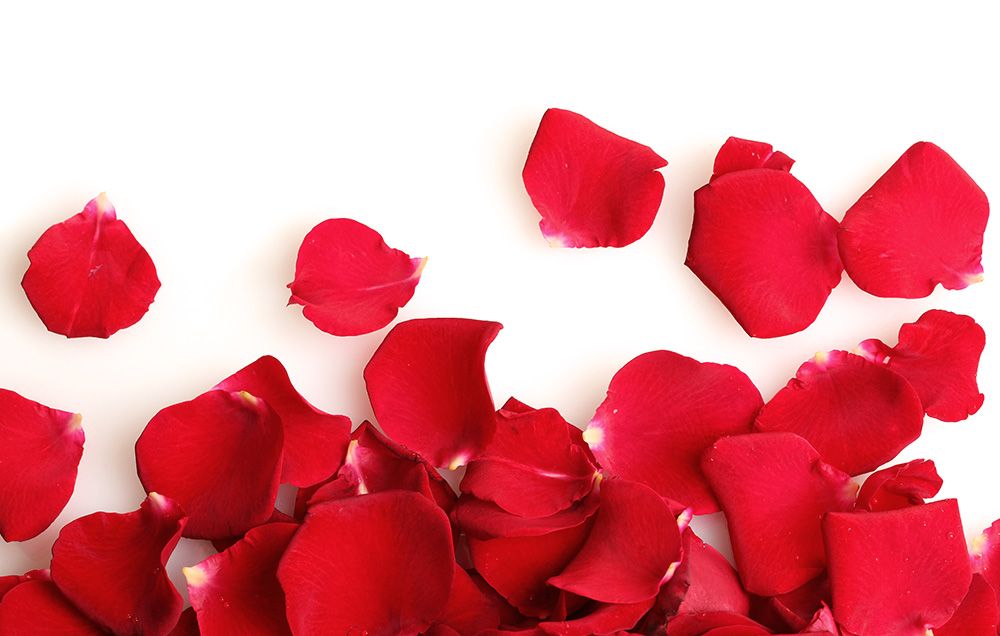 Romantic decoration with balloons and petals