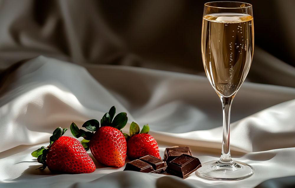 Taittinger and strawberries with chocolates